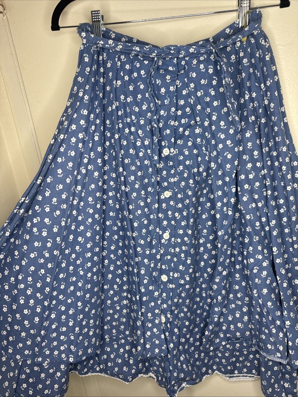 Vintage 90s C&A Navy Blue Ditsy Floral A-Line Midi Skirt Pleated Cottagecore